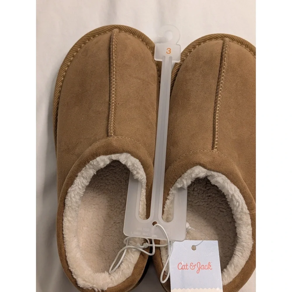 Cat & Jack Nola Kids Chestnut Brown Faux Fur Lined Scuff Slippers Size 3 NWT